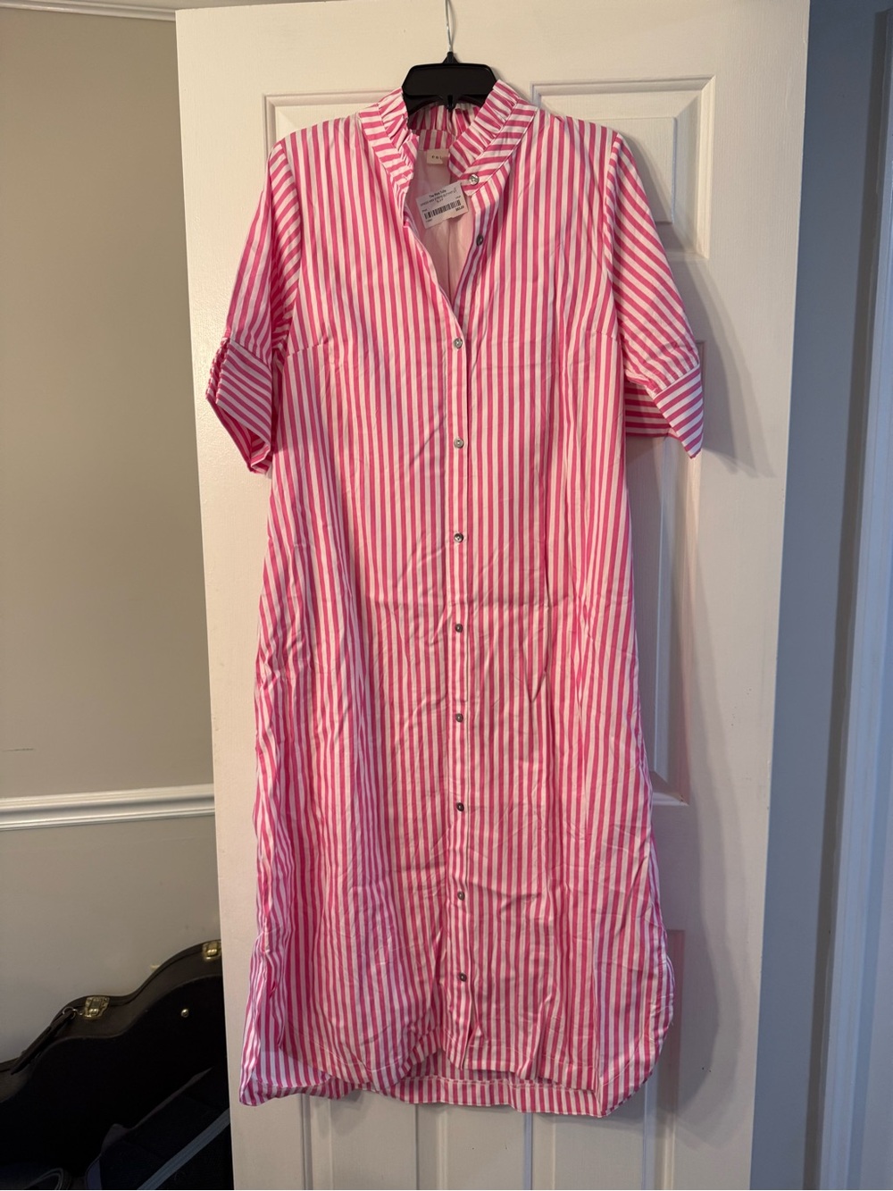 entro Pink and White Striped Button-Front Dress